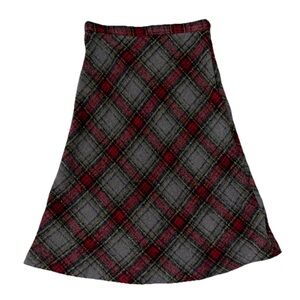 Plaid A-Line Wool Skirt - Burgundy, Gray, and Black Tartan - Vintage Look, Sz S